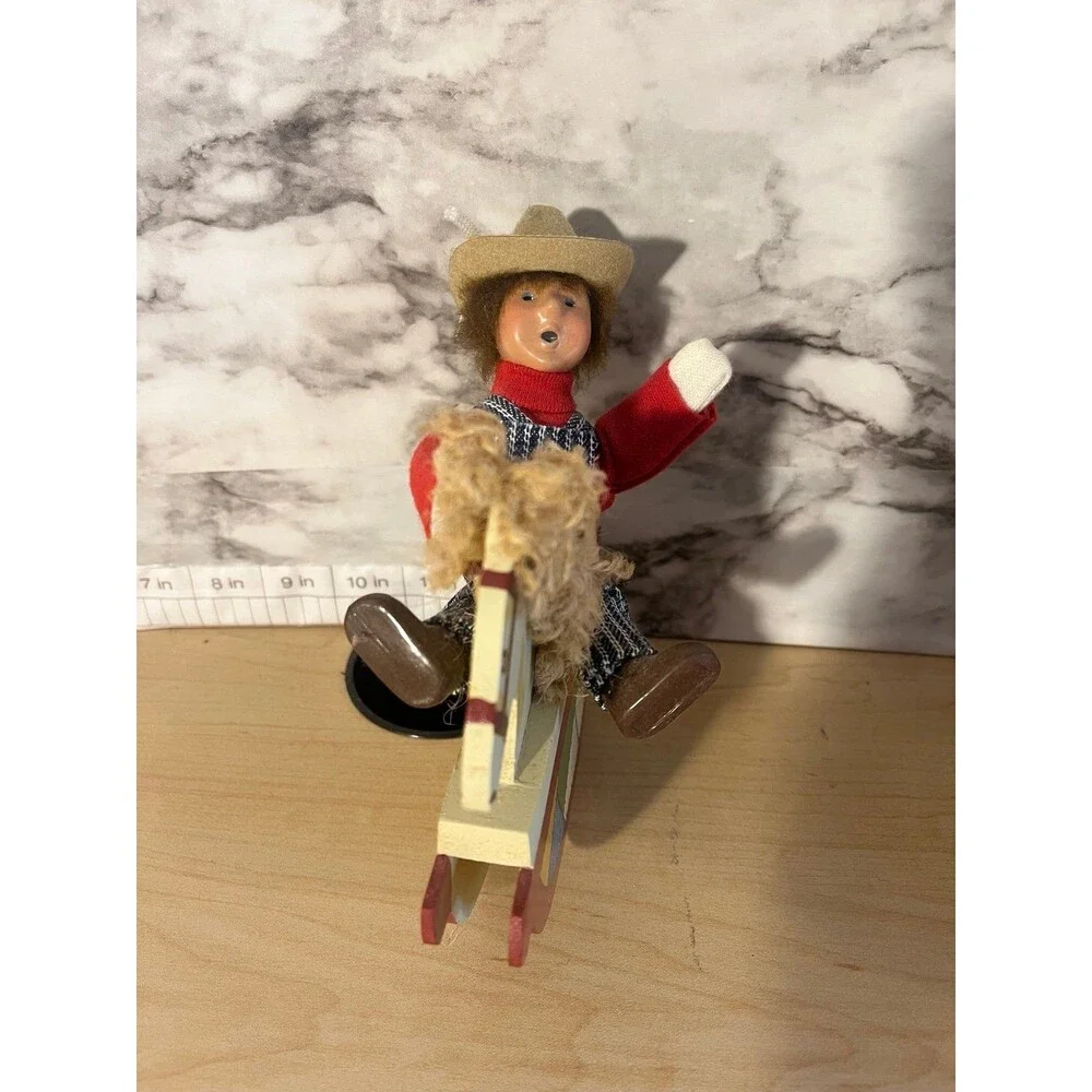 Byers Choice 1992 Toddler In Cowboy Hat, Rocking Horse